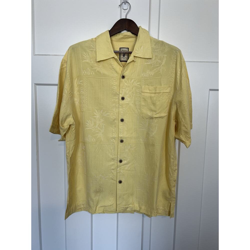 Jamaica Jazz Men's Hawaiian Shirt Large 100% Silk Yellow Palm Tree